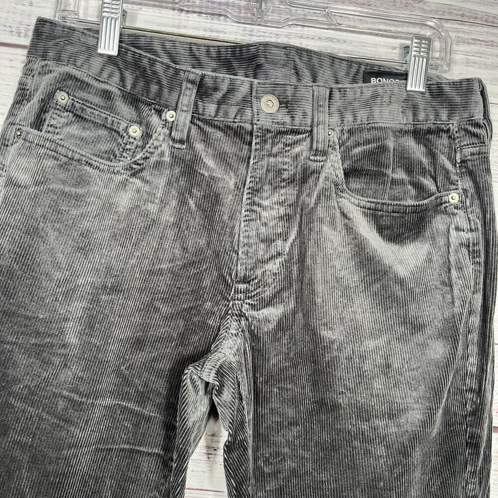 Bonobos Men's 31x29 Gray Corduroy Jeans Slim 5-Pocket Stretch Mid Rise Dark Wash
